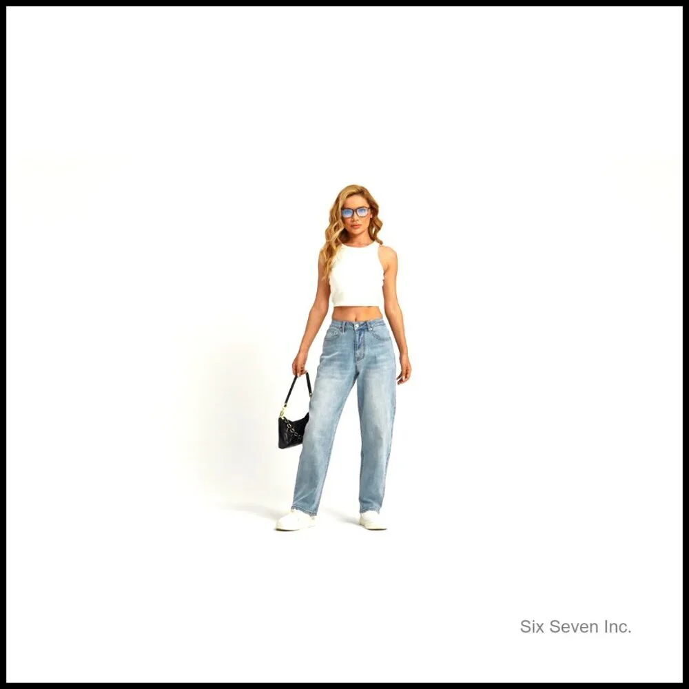 High Waisted Barrel Jeans Wide Straight Leg Boyfriend Fit Y2K Chic - Picture 6 of 6